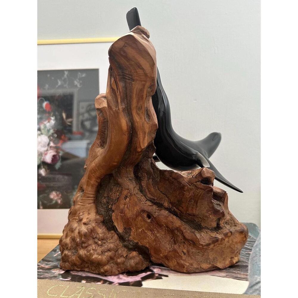 Large John Perry Studio Black Seal Burl Wood Art Sculpture Ocean - Picture 4 of 6